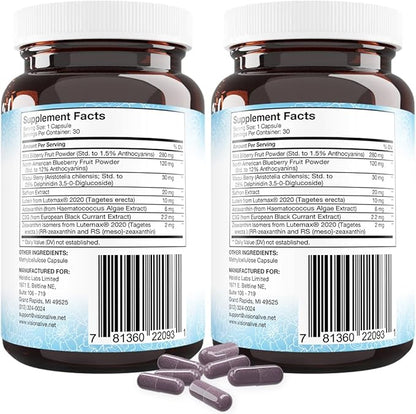 Vision Alive Max with 8 Natural Ingredients Lutemax® 2020, Bilberries, Blueberries, c3g from Black Currant, Maqui Berry, Saffron, and Astaxanthin (30 Count (Pack of 2))