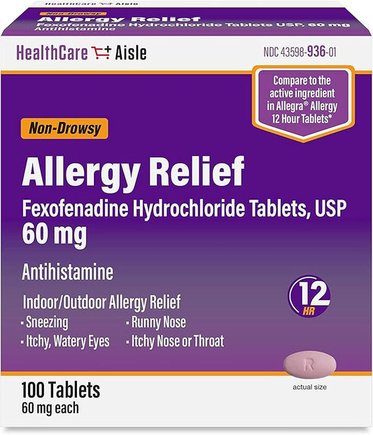 HealthCareAisle Allergy Relief 60 mg 100 Tablets 12-Hour Allergy