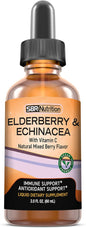 SBR Nutrition Immune Support Liquid Dietary Supplement for Adults, Elderberry and Echinacea with Vitamin C, Organic, Vegan Sambucus Extract Immune System Booster, 2 oz (60 mL)