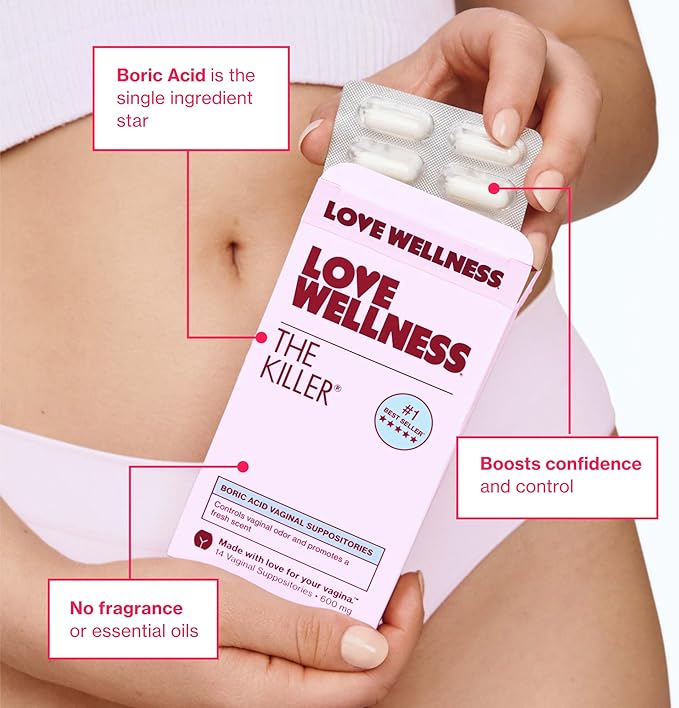 Love Wellness The Killer | Boric Acid Suppositories for Women | Vaginal Suppository for Healthy pH Balance & Vaginal Odor Control to Promote Fresh Scent | Vaginal Health Support | 28 Count