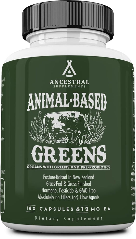 Ancestral Supplements Greens Powder Capsules, Organic 615mg Each, 180 Count
