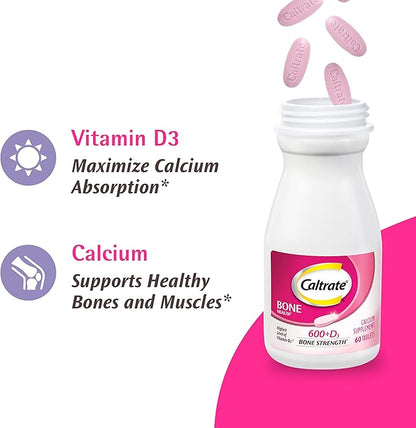 Caltrate 600 Plus D3 Calcium and Vitamin D Supplement Tablets, Bone Health Supplements for Adults - 120 Count