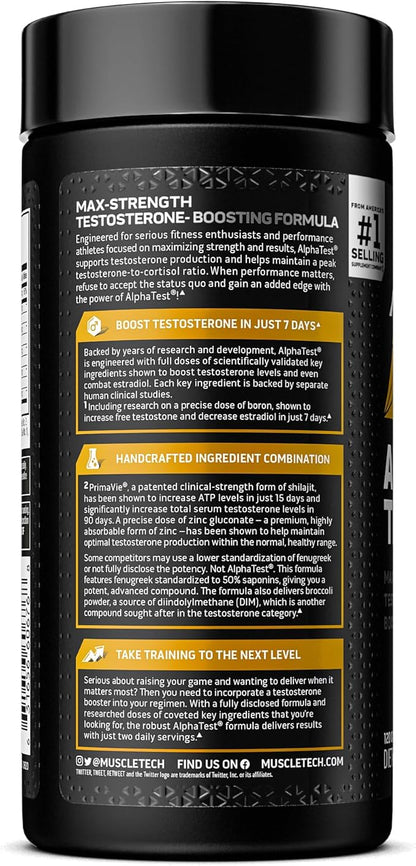 Testosterone Booster for Men, MuscleTech AlphaTest, 120 Pills
