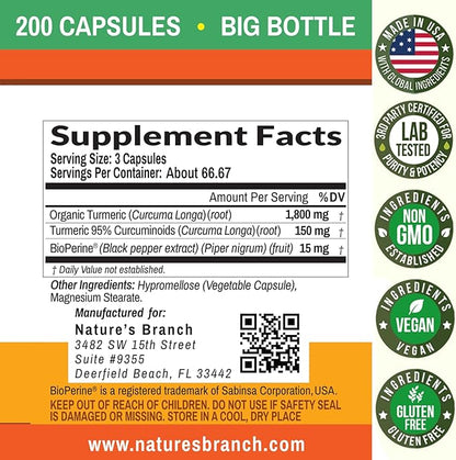 Turmeric Curcumin with Black Pepper BioPerine 𝟮𝟬𝟬 𝗖𝗔𝗣𝗦𝗨𝗟𝗘𝗦 1965mg Joint