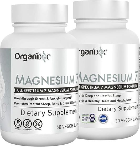 Organixx Magnesium Glycinate Supplement for Support Sleep, 3 Month Supply, Muscle & Heart Health, 7 Type Magnesium Complex with Vitamin B6, Manganese Citrate, Gluten Free, Vegan, Non GMO, 90 Capsules