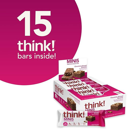 think! Minis Protein Snack Bar, Gluten Free, Chocolate Almond Brownie, 15 Count