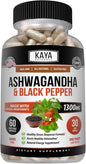 Kaya Naturals Organic Ashwagandha Capsules Extra Strength - Stress Relief Formula, Natural Mood Support, Stress, Focus, and Energy Support Supplement, 60 Capsules
