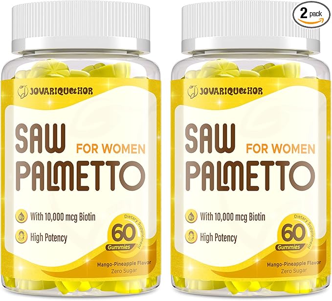 Saw Palmetto for Women - DHT Blocker Hair Growth Supplement - 500mg Potent Saw Palmetto Gummies for Hair, Skin, Nails, Urinary Wellness - Mango-Pineapple Flavor - 120 Gummies