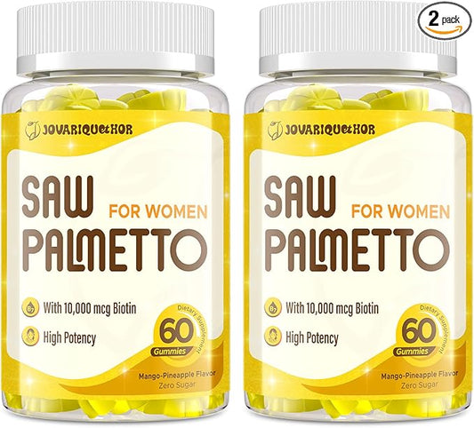 Saw Palmetto for Women - DHT Blocker Hair Growth Supplement - 500mg Potent Saw Palmetto Gummies for Hair, Skin, Nails, Urinary Wellness - Mango-Pineapple Flavor - 120 Gummies