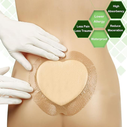Sacrum Silicone Foam Dressing with Gentle 7''x7''（4.9''x5.3''Pad 5 5 Pack,