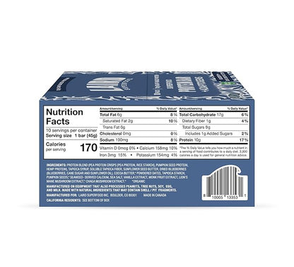 Laird Superfood Functional Protein Bars, Protein Bar but Better with Real Ingredients, Functional Mushrooms 10g Plant-Based Protein, 6g Fiber, Blueberry Sunflower Butter, 10 Count (Pack of 1)