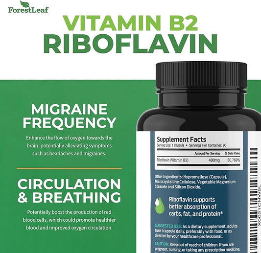 Vitamin B2 Riboflavin 400mg 2 Vit B2 Vitamin 400mg Vegetable 90 Count 2-Pack