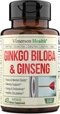 Ginseng & Ginkgo Biloba Supplements. Extra 800mg + 600mg + 120mg.40 caps