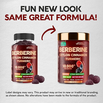 Berberine with Ceylon Cinnamon Gummies 10000 mg 7-in-1 Heart 60 Gummies