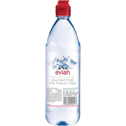evian Natural Spring Water, 750 ml (25.36 fluid ounce) Water Bottle with Sports Cap, 12 Pack