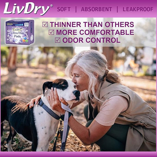 LivDry Incontinence Ultra Thin Pads for Women 60-Count)