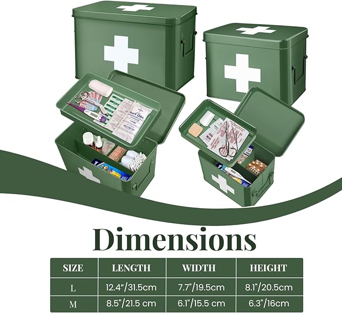 Flexzion First Aid Box Organizer Empty 13" Green