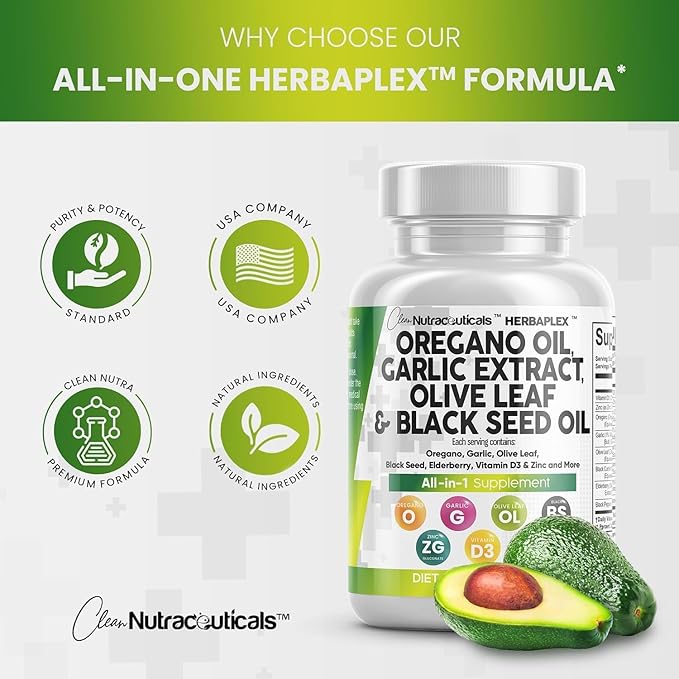 Clean Nutraceuticals Oregano Oil Garlic Extract D3 & 2Pack