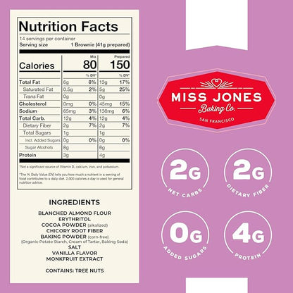 Miss Jones Baking Brownie Mix - Almond Flour, Gluten Free, Low Carb, No Sugar Added, Naturally Sweetened Desserts & Treats - Keto, Diabetic, Atkins, WW, Paleo Friendly (Pack of 2)