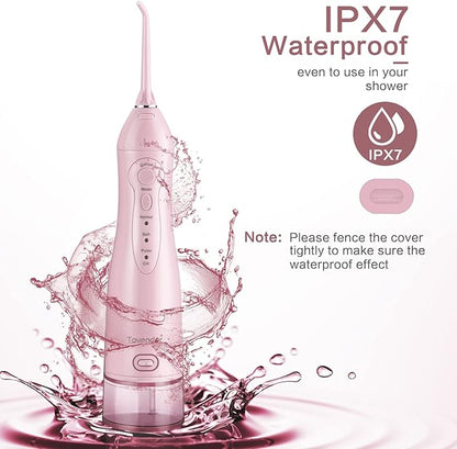TOVENDOR Electric Water Flosser, Rechargeable Dental 3 Modes, 5 Tips (300ML, IPX7Waterproof IPX7Waterproof Waterflosser)