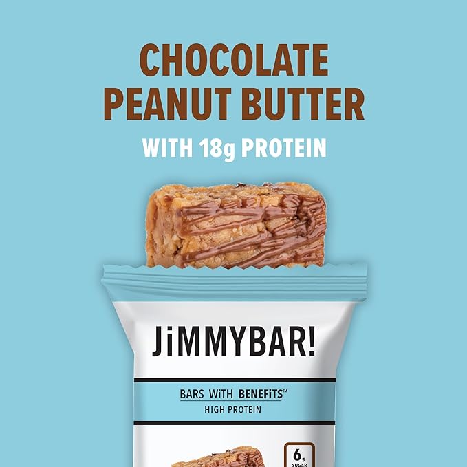 JiMMY'S! Functional Protein Bar - Chocolate Peanut Butter - 12 Count - 18g of Protein, Low Sugar, Gluten Free