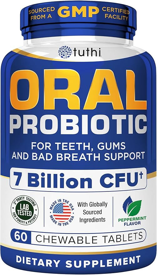Oral Probiotics for Mouth Bad Breath Treatment for Adults - Dental Probiotics for Teeth and Gums - Oral Health Probiotics - 60 Lozenges Peppermint Flavor