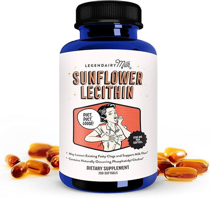 Legendairy Milk Sunflower Lecithin 1200mg, Lactation Support, Sunflower Lecithin Supplement for Clogged Milk Ducts, Made in USA, 200 Softgels