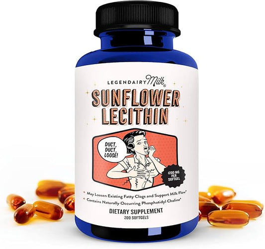 Legendairy Milk Sunflower Lecithin 1200mg, Lactation Support, Sunflower Lecithin Supplement for Clogged Milk Ducts, Made in USA, 200 Softgels