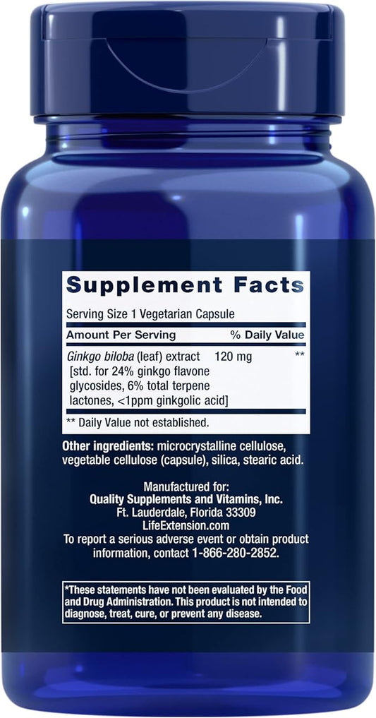 Life Extension Ginkgo Biloba Certified Extract™, 120 mg, 365 Capsules