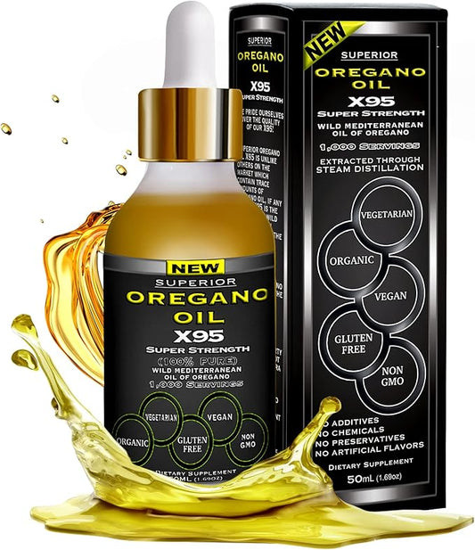 Oregano Oil Drops Super Strength - 12 Month Supply, Food Grade, Pure Undiluted Wild Mediterranean Oil of Oregano Extract, 1.69 Fl Oz (Pack of 1)