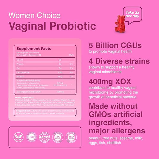 URO Vaginal Probiotics Gummies for Women – 5 Billion CFUs – pH Balance & Vaginal Health Support – Prebiotics & Digestive Enzymes – Supports Vaginal Flora & Odor Control – Yeast Infection Treatment