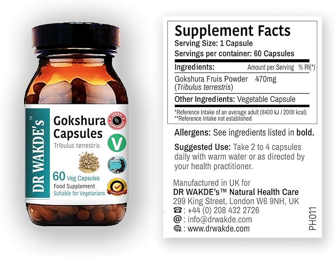 DR WAKDE'S Gokshura Capsules (Tribulus terrestris, 60 Veg