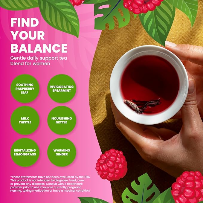 Cederberg Hormone Bliss Tea Hormone Balance Tea for PCOS Organic Raspberry Loose Leaf Tea for Women with Spearmint Female Fertility Tea Caffeine Free 30 Servings