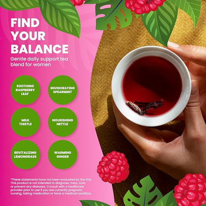 Cederberg Hormone Bliss Tea Hormone Balance Tea for PCOS Organic Raspberry Loose Leaf Tea for Women with Spearmint Female Fertility Tea Caffeine Free 30 Servings