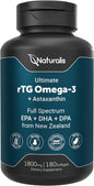 Naturalis Ultimate rTG Omega 3 Fish Oil 1800mg from Wild New Zealand Tuna - Full Spectrum Omega3s EPA, DHA & DPA - Sustainably Sourced, Non-GMO, Gluten Free - 180 Softgels