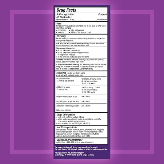 Allegra Children's 12HR Allergy Relief Non-drowsy 4 oz.