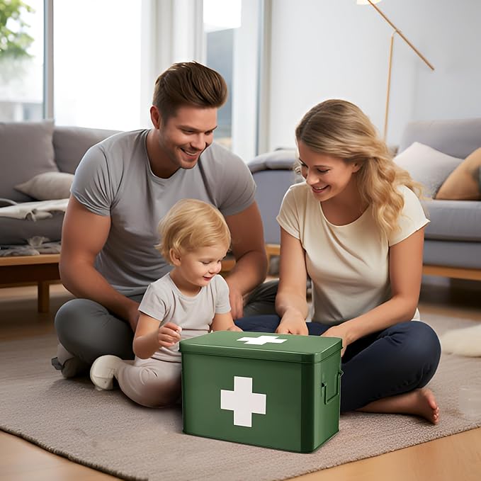 Flexzion First Aid Box Organizer Empty 13" Green