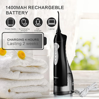 Electric Water Flosser, Rechargeable Dental Oral Irrigator 3 Modes, 5 Tips (300ML, IPX7Waterproof IPX7Waterproof Waterflosser)