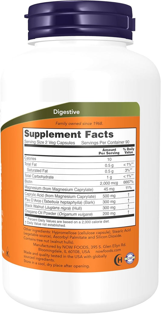 NOW Foods Supplements, Candida Support with Pau D'Arco, Oregano Oil, Black Walnut & Caprylic Acid, 180 Veg Capsules