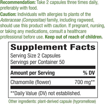 Nature's Way Chamomile Flower 700 mg 2-Capsule Serving- 100 Vegan