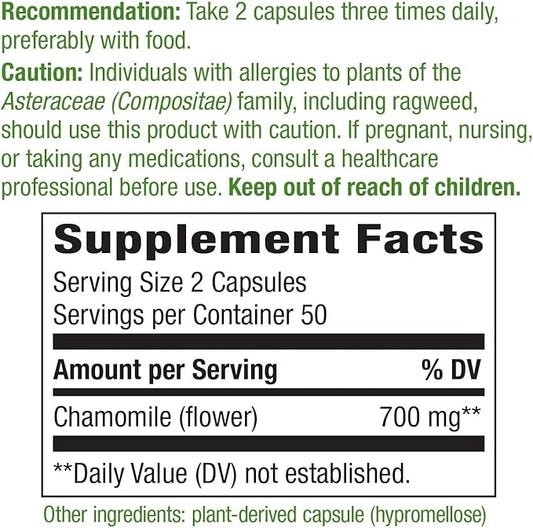 Nature's Way Chamomile Flower 700 mg 2-Capsule Serving- 100 Vegan
