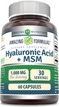 Amazing Formulas Hyaluronic Acid & MSM Supplement | 1000 Mg Per Serving | Capsules | Non-GMO | Gluten Free | Made in USA (1 Pack, 60 Count)