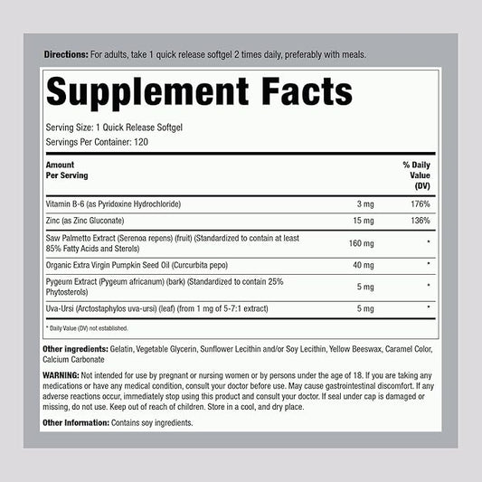Piping Rock Saw Palmetto Extract for Men and Women | 120 Softgels | Standardized Prostate Supplement | Super Strength Complex Pills | Non-GMO, Gluten Free