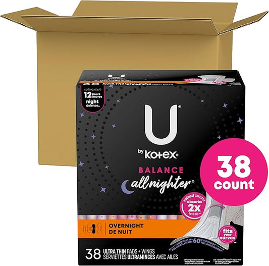 U by Kotex Balance Overnight Pads 38 Count