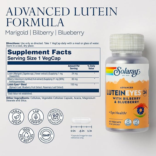SOLARAY Advanced Lutein Eyes 24 mg 60-Day Guarantee, 60 Servings, 60 VegCaps