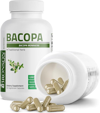 Bronson Bacopa Supports Healthy Brain Function and Mental Performance, Traditional Herb, Non-GMO, 90 Vegetarian Capsules