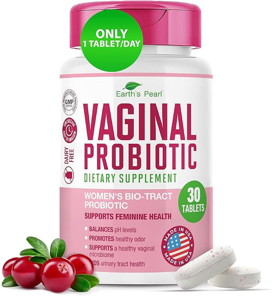 Earth's Pearl Vaginal Probiotics for Women - 15 x More Effective with BIO-Tract®, 3 Billion CFU, Probiotic & Prebiotic Blend, Promotes Healthy Vaginal Odor & pH Balance for Women - Only 1 Tablet/Day