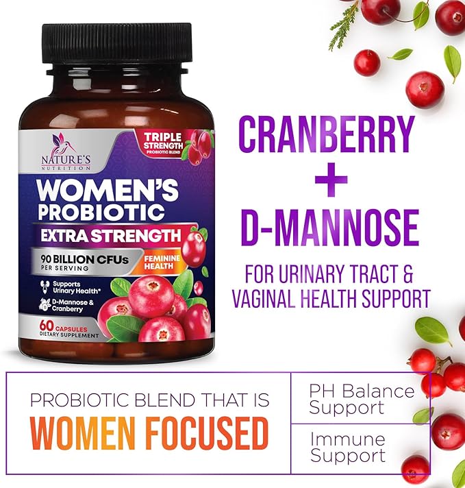 Daily Probiotics for Women - PH Balance, Digestive, UT, & Feminine Health Support, 90 Billion CFU Vaginal Probiotics with Prebiotics, 16 Strains with Cranberry, Pro Biotics for Women, 60 Capsules