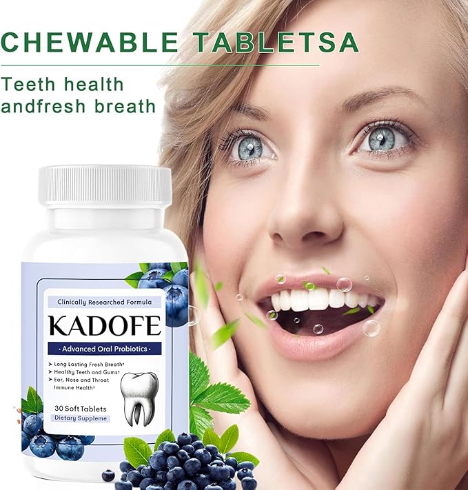 Oral Probiotics for Gums and Teeth Health & Fresh Breath, 3.5 Billion Advanced Oral Probiotics for Mouth Bad Breath, Chewable Probiotic Formula 30 Tablets (Blueberry-1pcs)