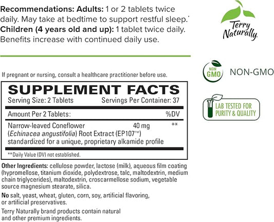 Terry Naturally AnxioCalm - 75 Tablets - Fast-Acting, Non-Drowsy, Non-Addictive Formula - Safe for Adults & Children 4+ Years - Non-GMO - 37 Servings